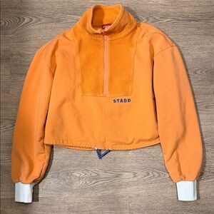 STAUD Orange Cropped Quarter-Zip Crewneck Sweater
